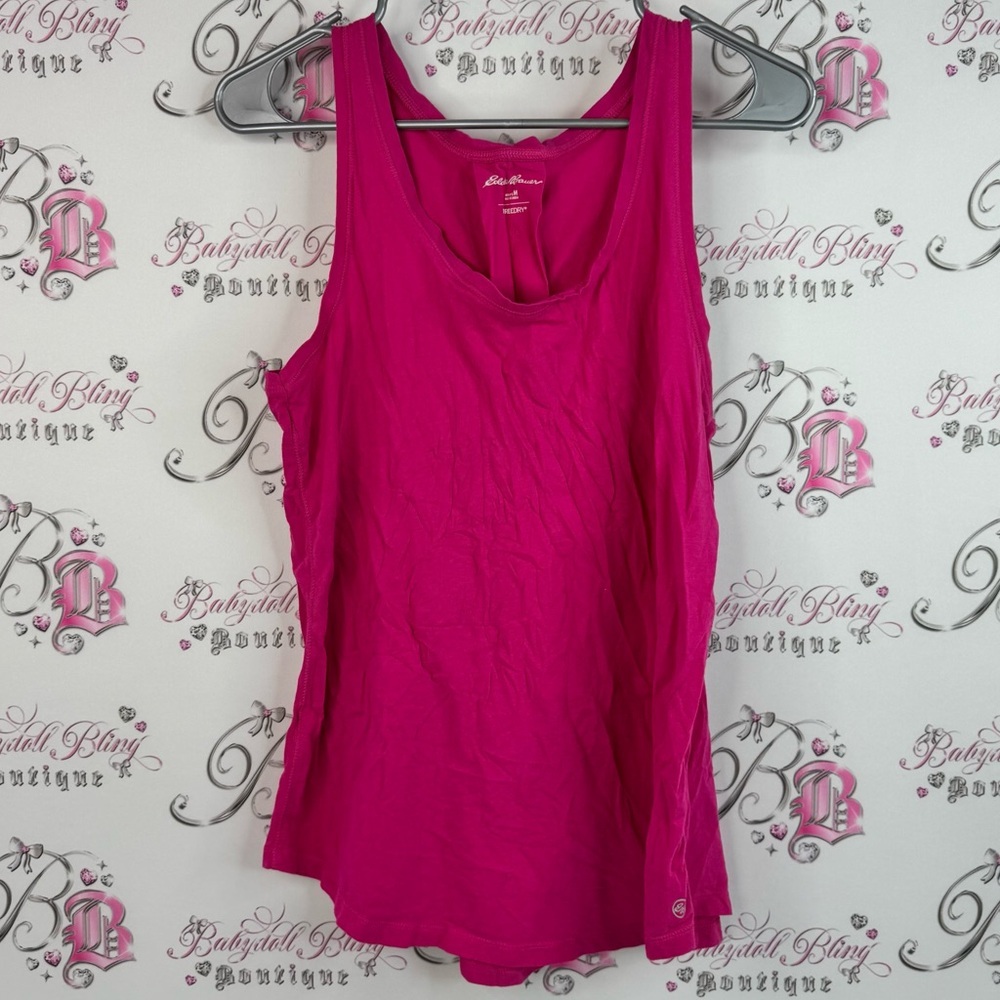 Eddie Bauer tank top cinch detail backing flowy loose Fuchsia Tank Top